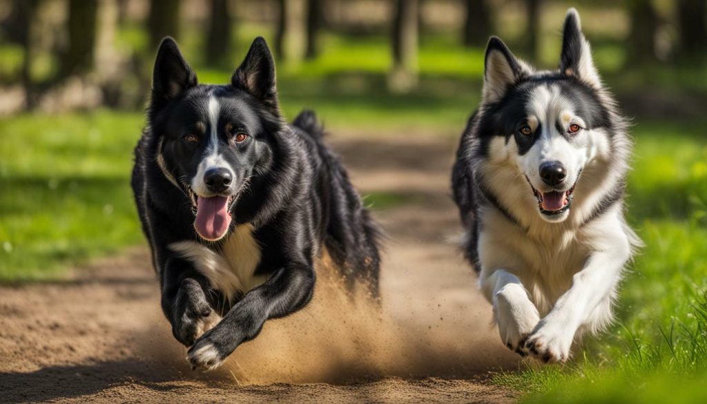 Husky and Border Collie in a park