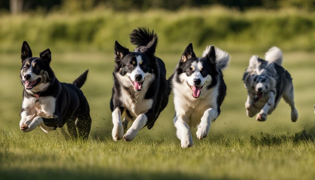 Husky and Border Collie running
