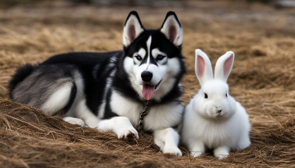 Husky and rabbit