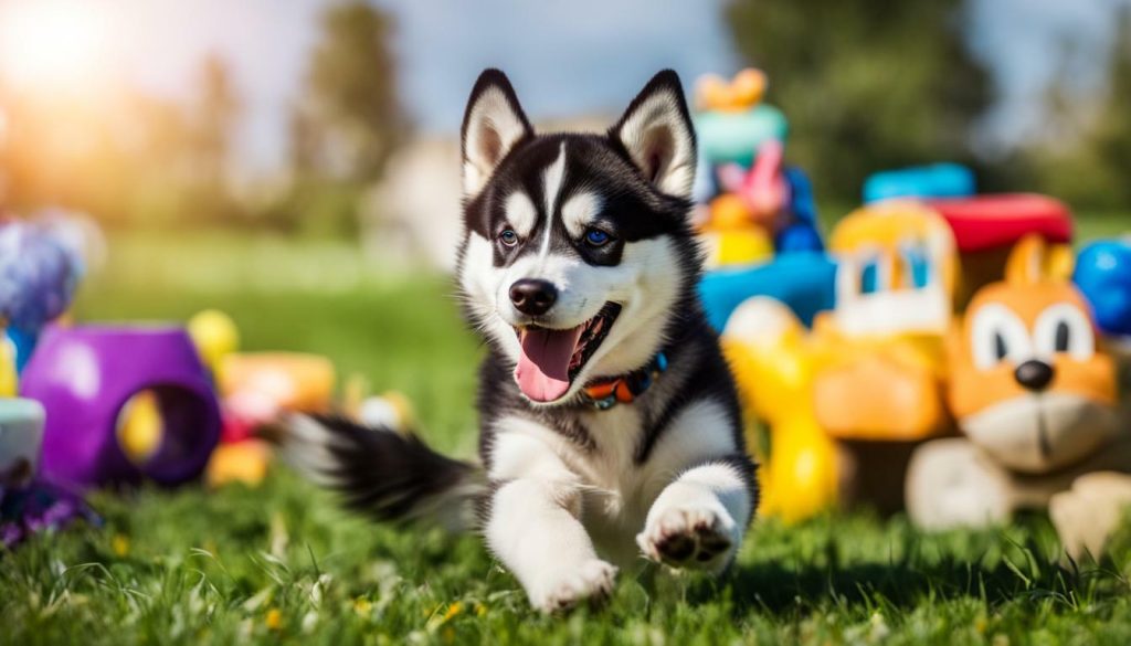 Husky playing with a toy