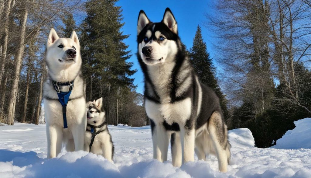 Husky puppy and adult dog