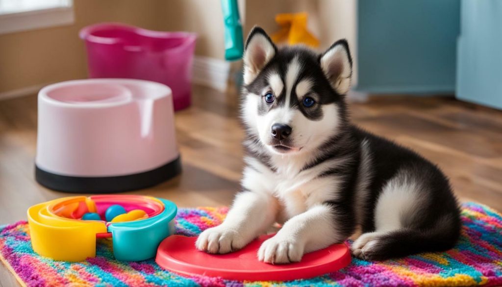 Siberian Husky puppy being potty trained