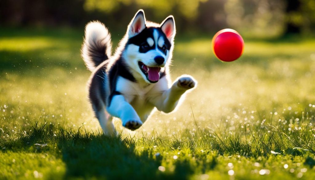 siberian husky puppy playing in a park