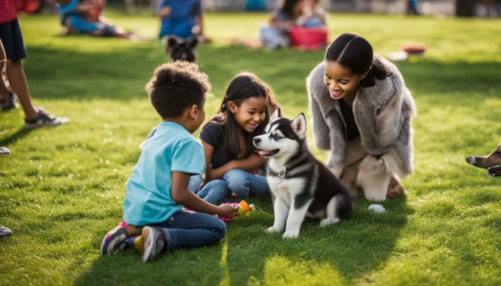 socializing a husky puppy with strangers and children