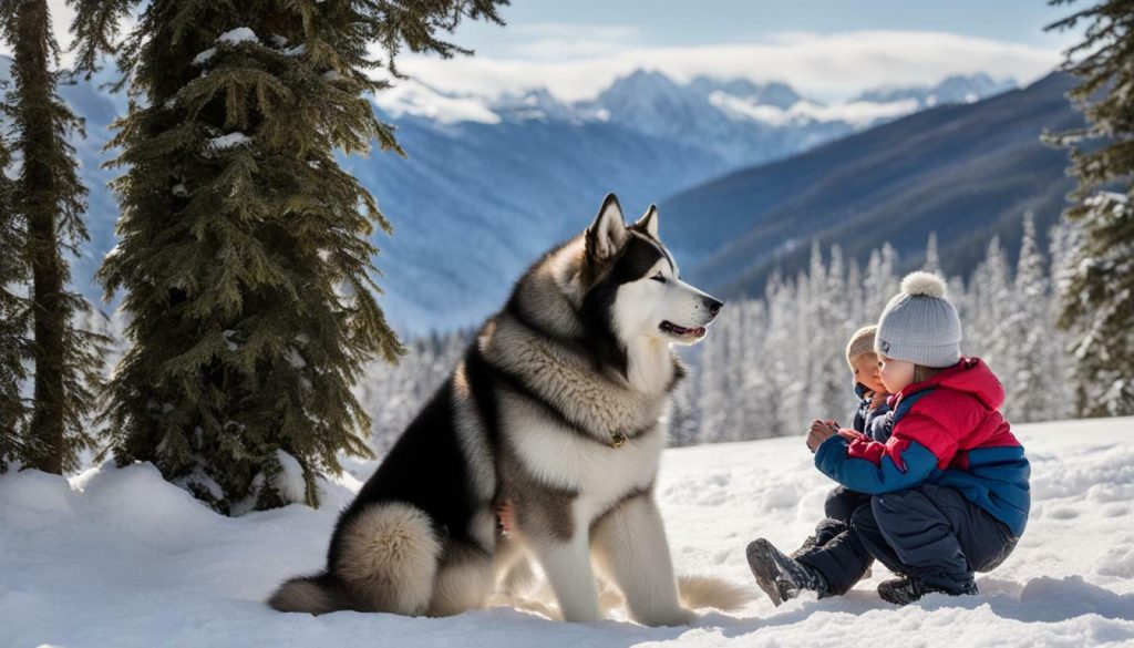 young child with an Alaskan Malamute